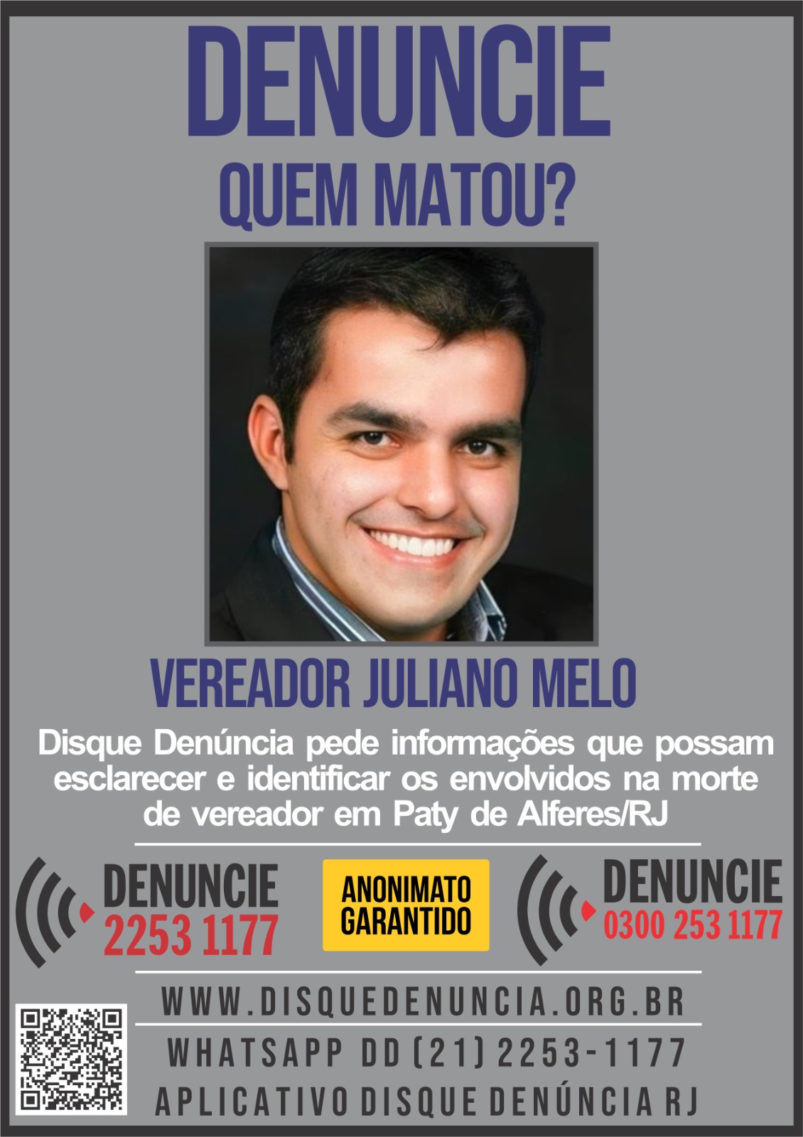 Disque Denúncia pede informações para prender assassinos de vereador de Paty do Alferes